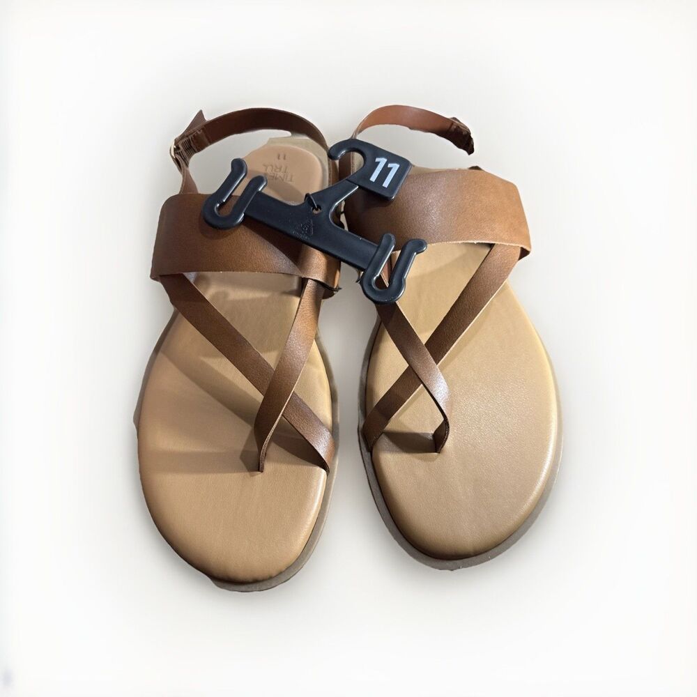 Time And Tru Strappy Toe Thong Sandles Womens 11 Cognac Brown Shoes New